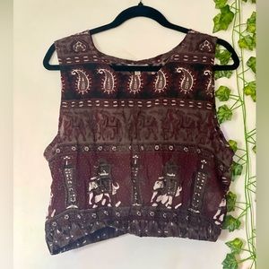 Earthbound Trading Co. Elephant Print Boho Crop Top (XL)